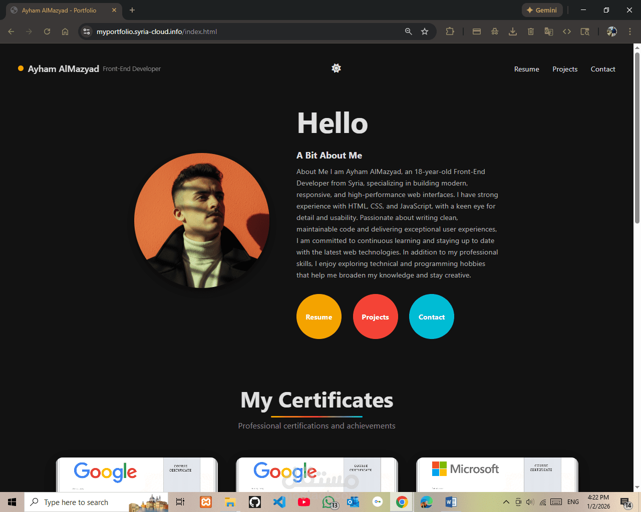 Personal Portfolio Website – تصميم وتنفيذ واجهة أمامية
