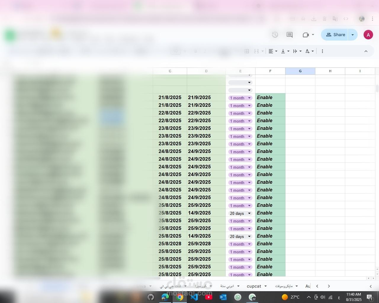تعبئة بيانات على مايكروسوفت اكسل