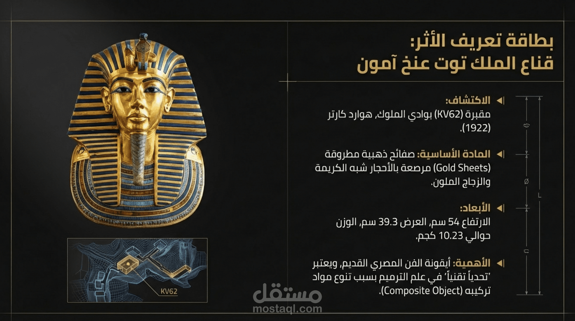 تصميم عرض PowerPoint احترافي لترميم وصيانة "قناع توت عنخ آمون"