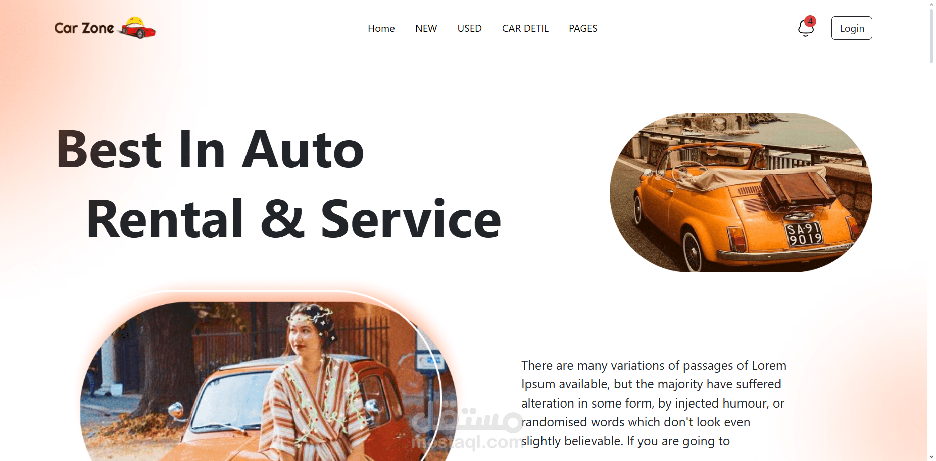 تطوير واجهة أمامية لموقع احترافي لتأجير السيارات وخدمات الصيانة