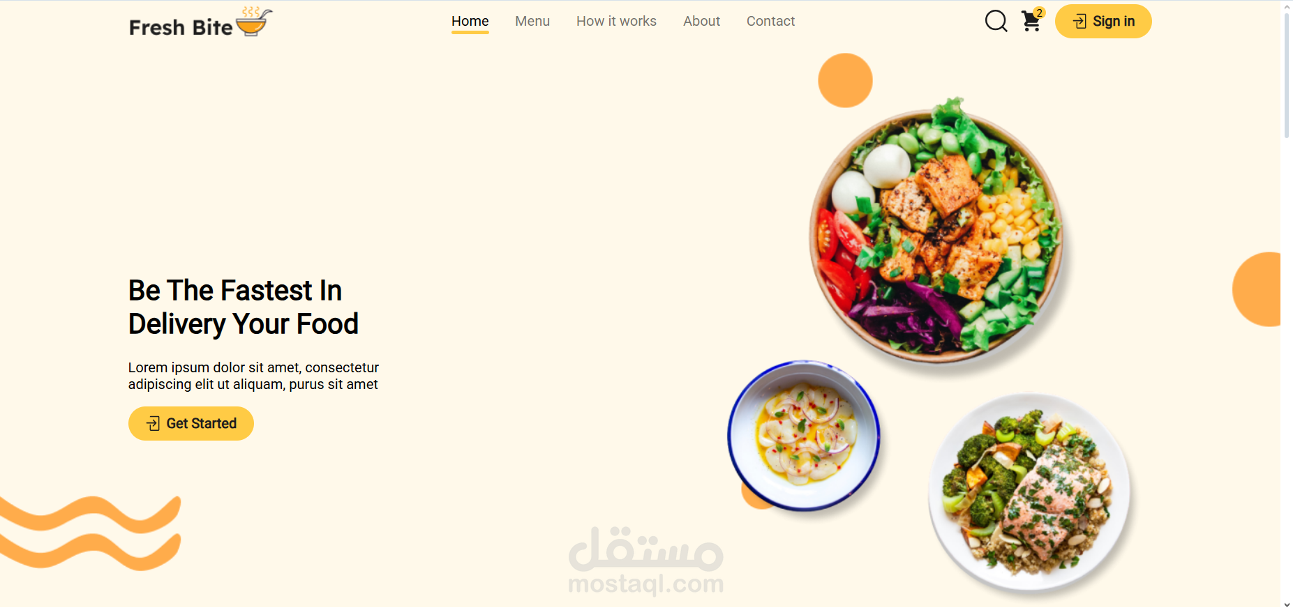 تطوير واجهة أمامية لموقع لخدمة توصيل طعام