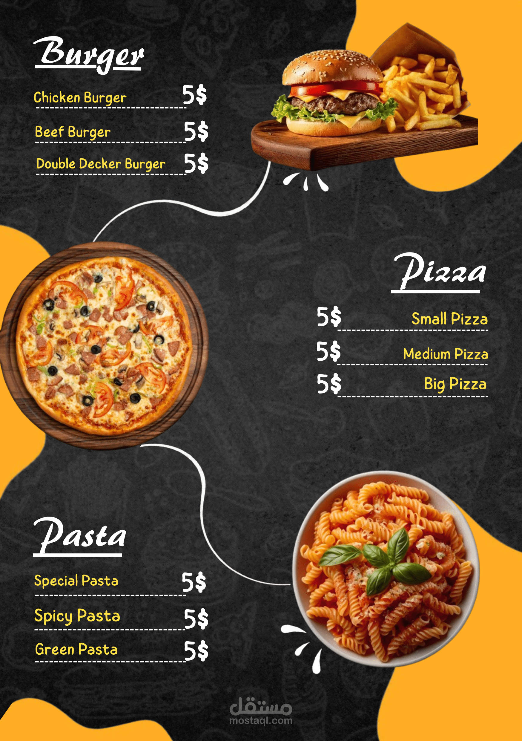 تصميم منيو لمطعم وجبات سريعة