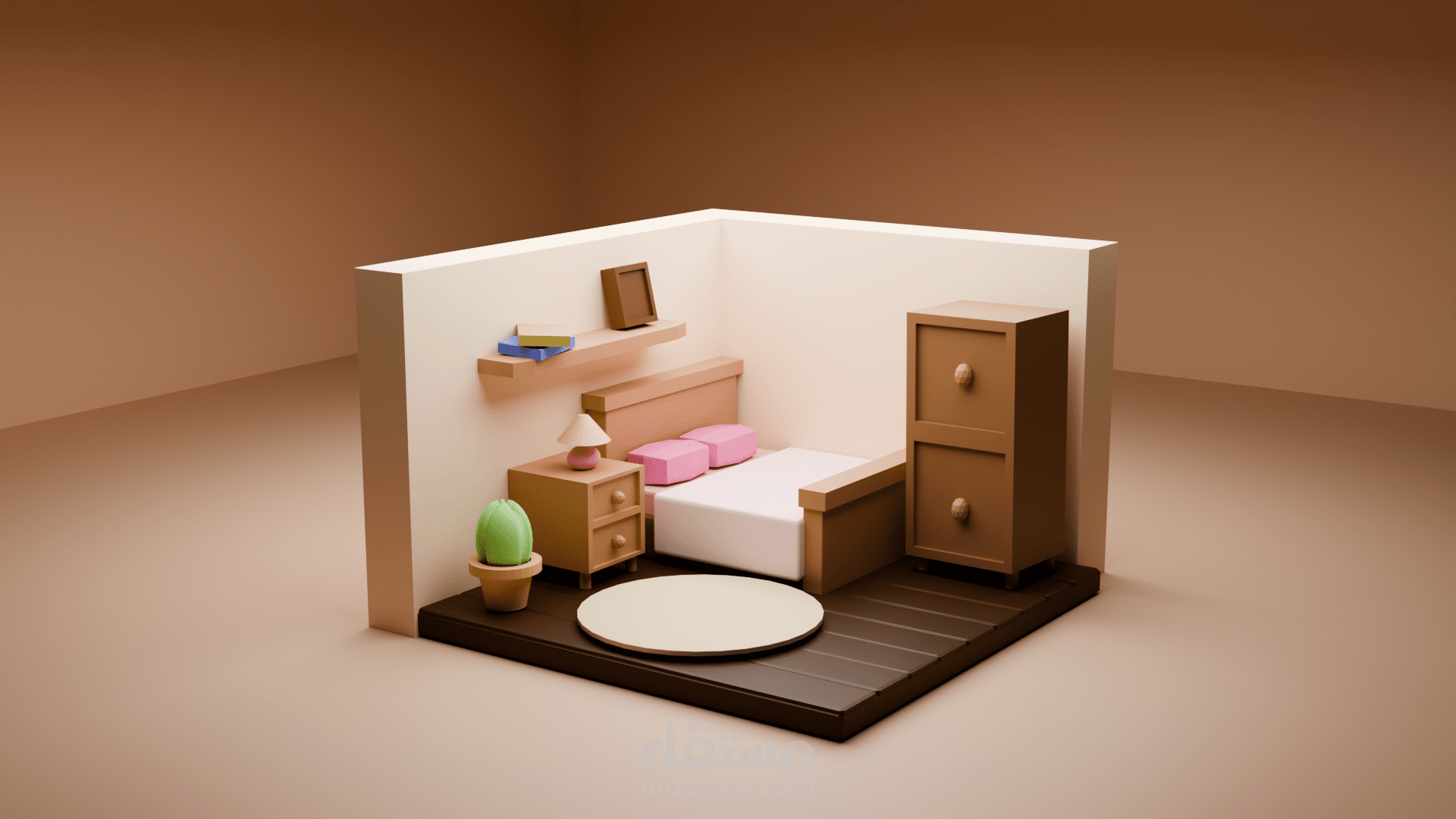 Stylized 3D cartoon bedroom design