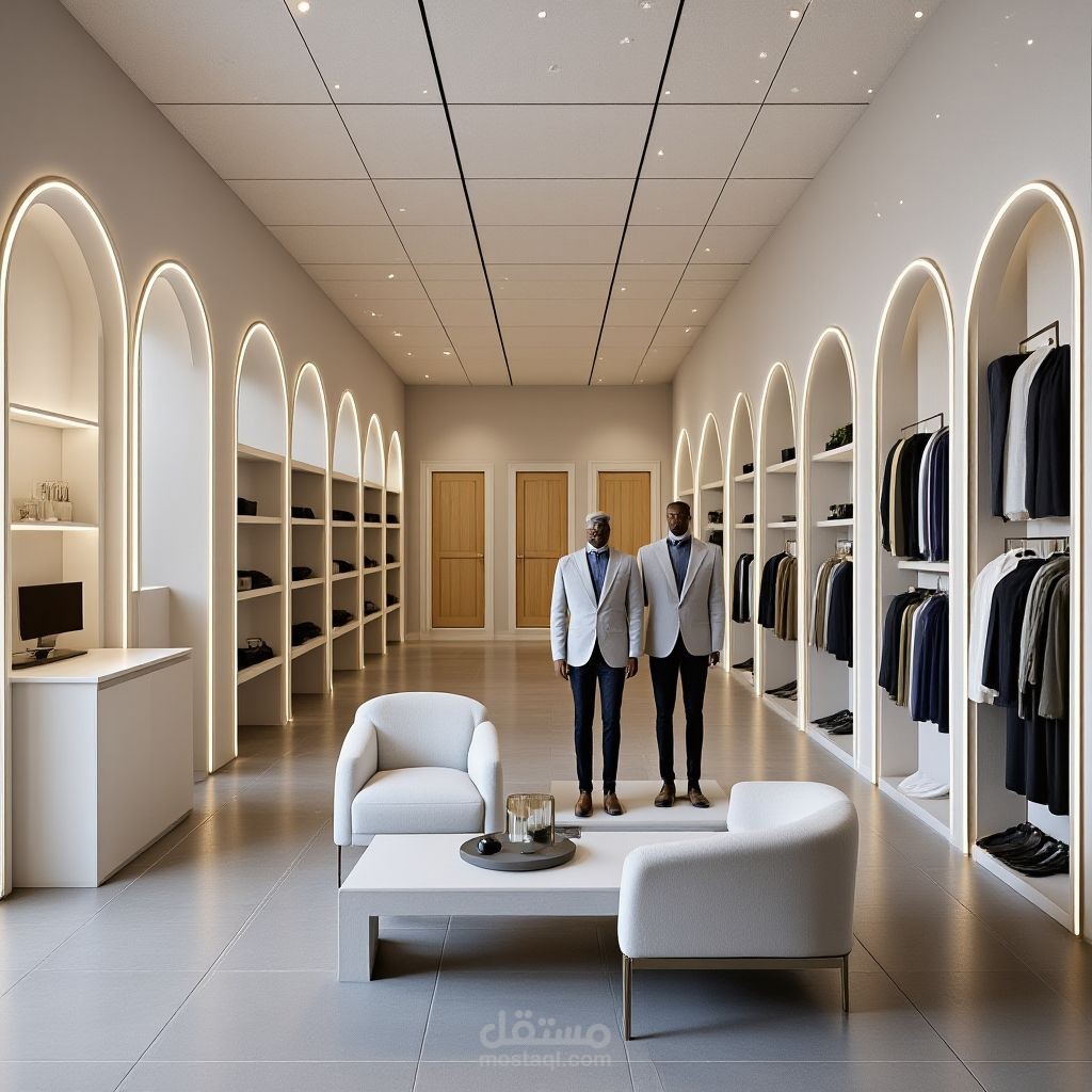 تصميم داخلي لمحل ملابس رجالية