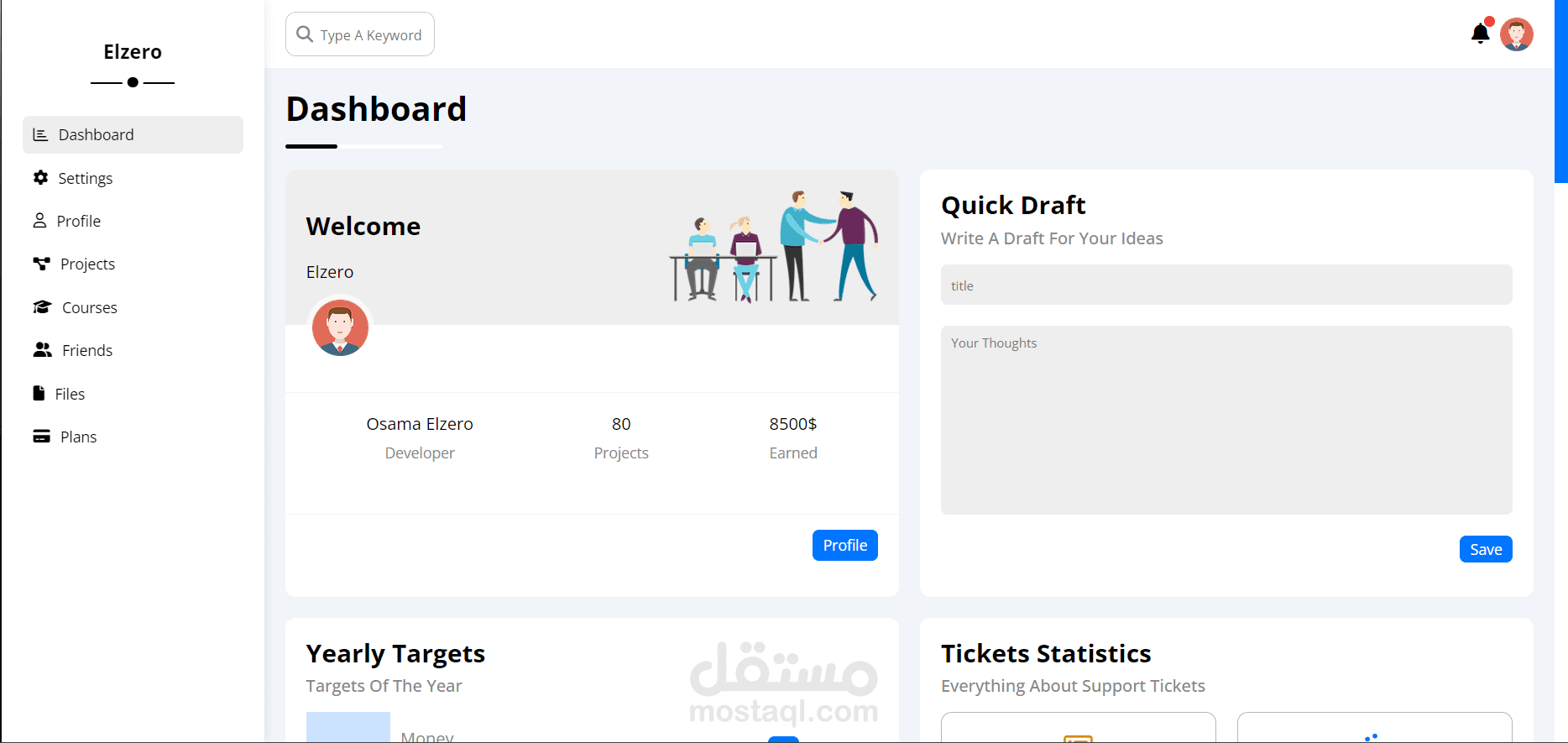 لوحة تحكم Dashboard متجاوبة باستخدام HTML وCSS وBootstrap