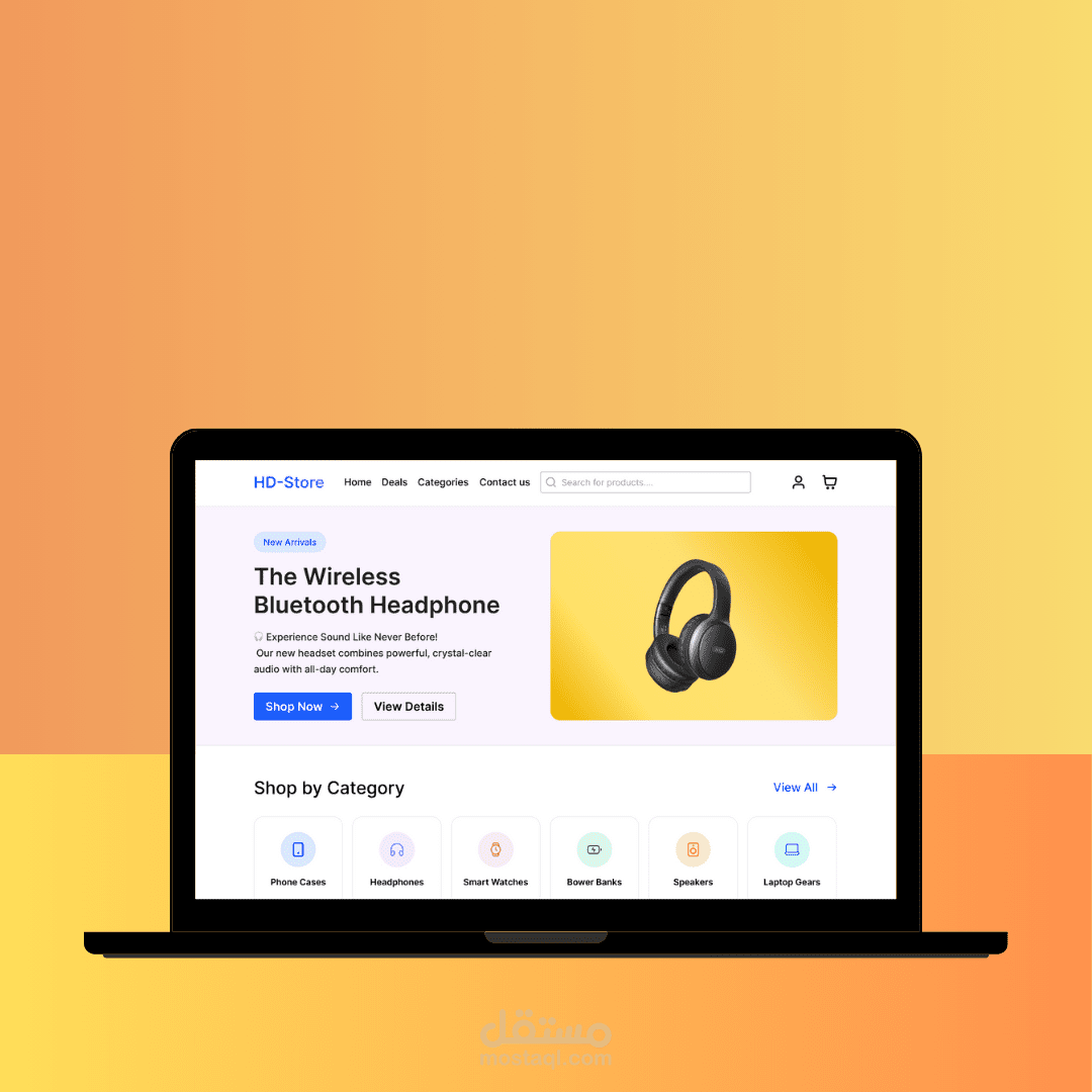 تصميم واجهة متجر إلكتروني (E-commerce) لمنتجات التقنية وملحقاتها