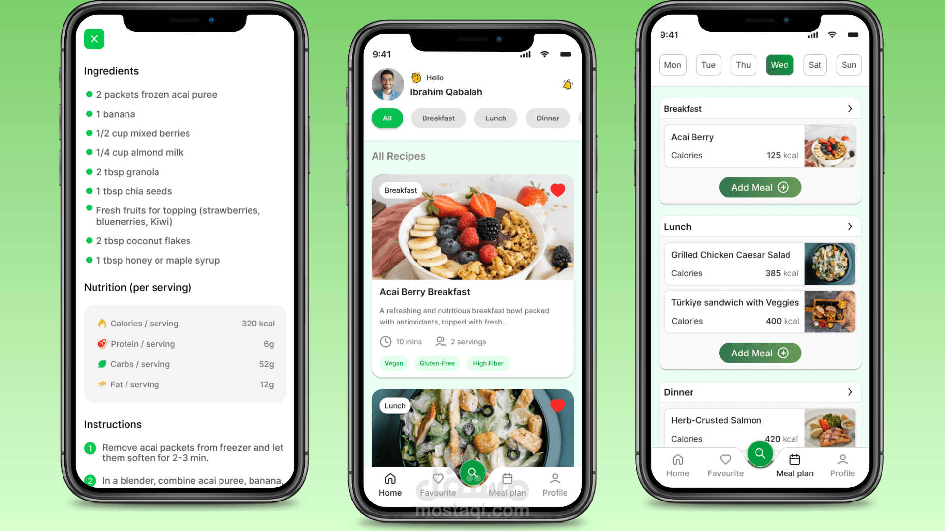 صميم واجهة تطبيق "Healthy Food" لتنظيم الوجبات والوصفات الصحية