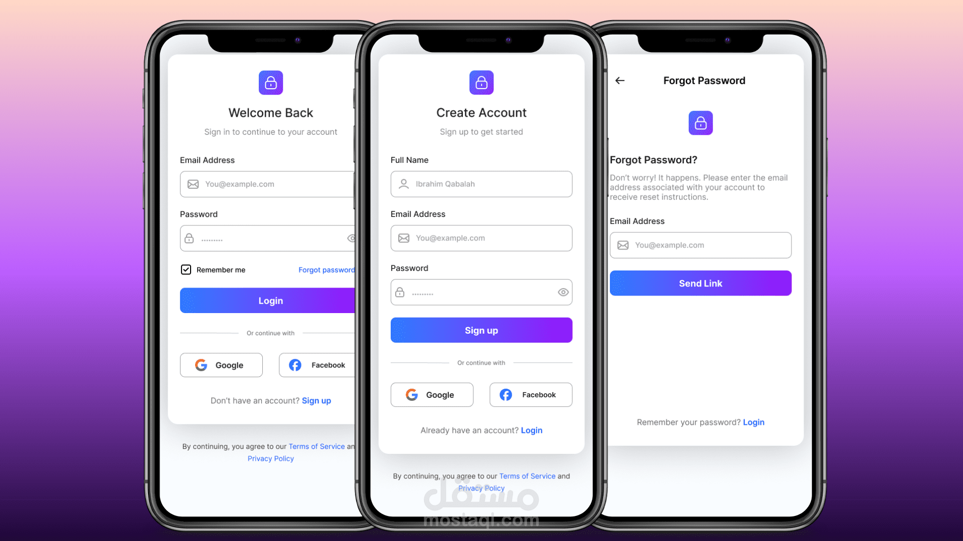 تصميم واجهات تسجيل الدخول وإنشاء الحساب (Authentication UI Design)