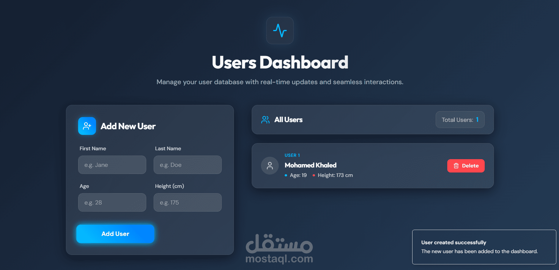 Users Dashboard – إدارة المستخدمين باستخدام PHP وHTML/CSS/JS