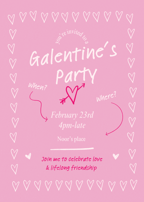 تنظيم وتصميم هوية حفلة Galentine’s (دعوة – منيو – Place Cards)