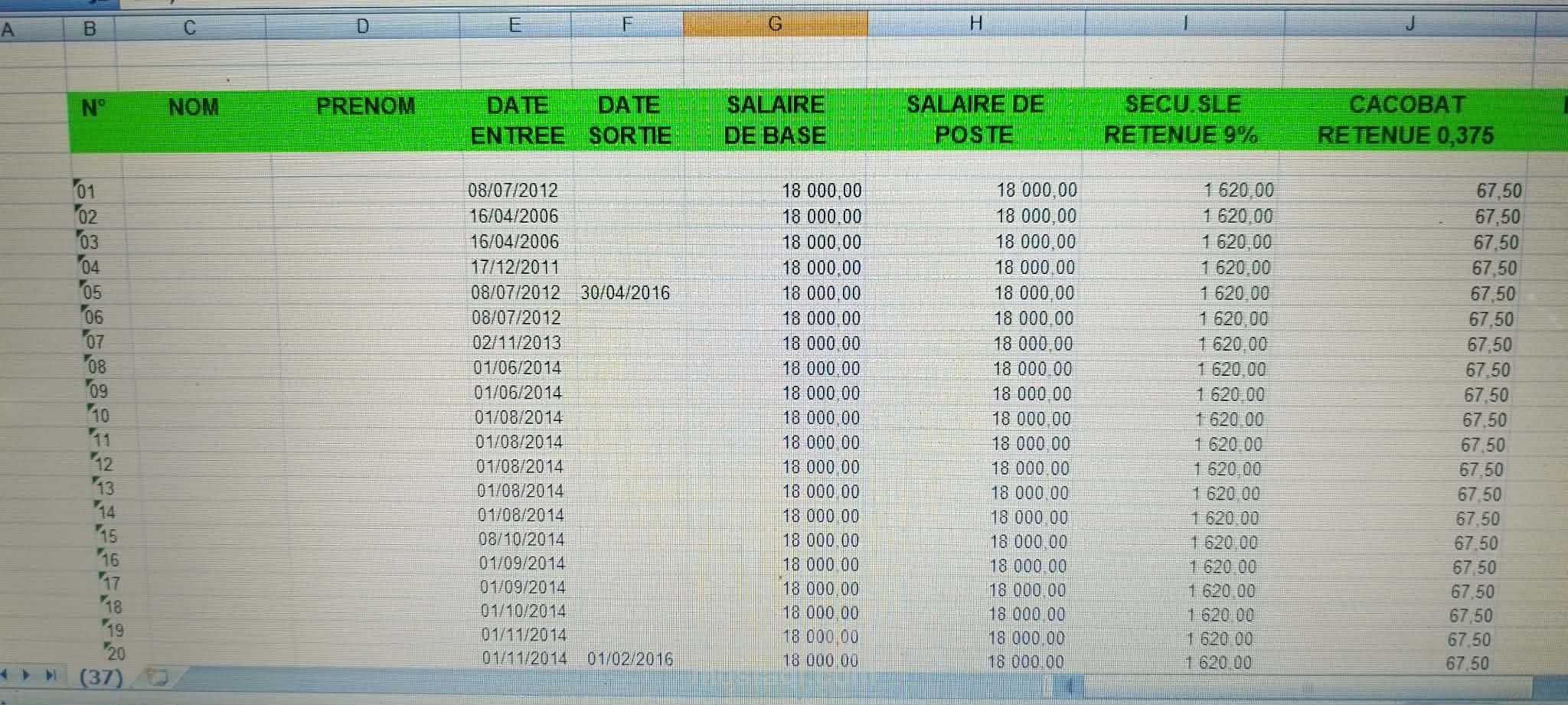 Exemple de saisie et organisation de données – Excel