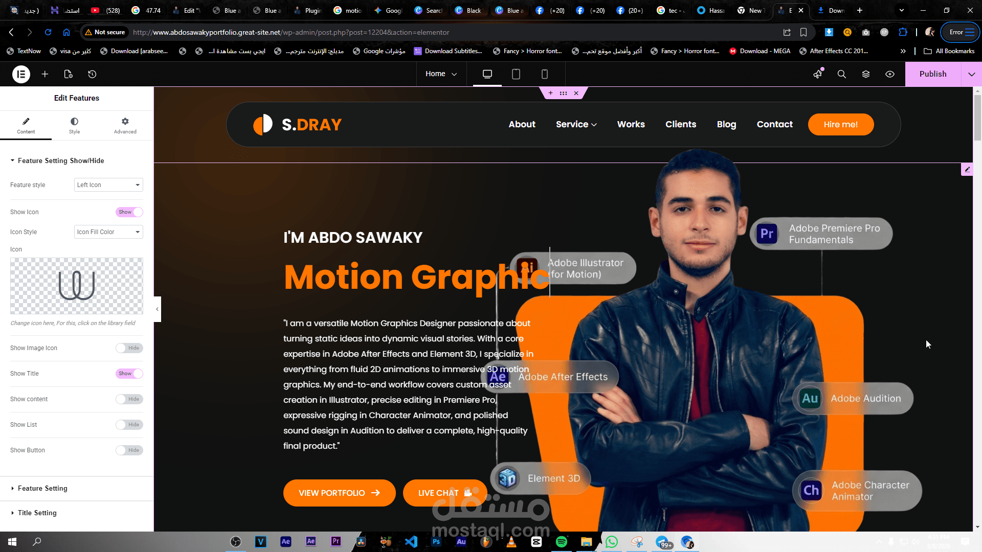 تصميم  Wordpress portfolio  احترافى للعميل Abdo Sawaky