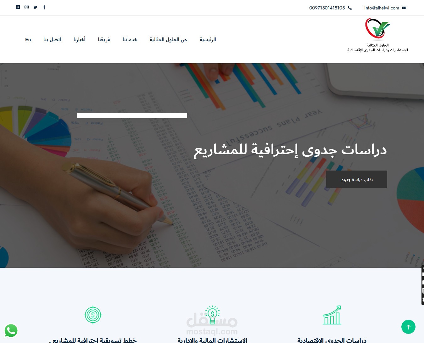 موقع تعريفى لشركة الحلول لدراسات الجدوى