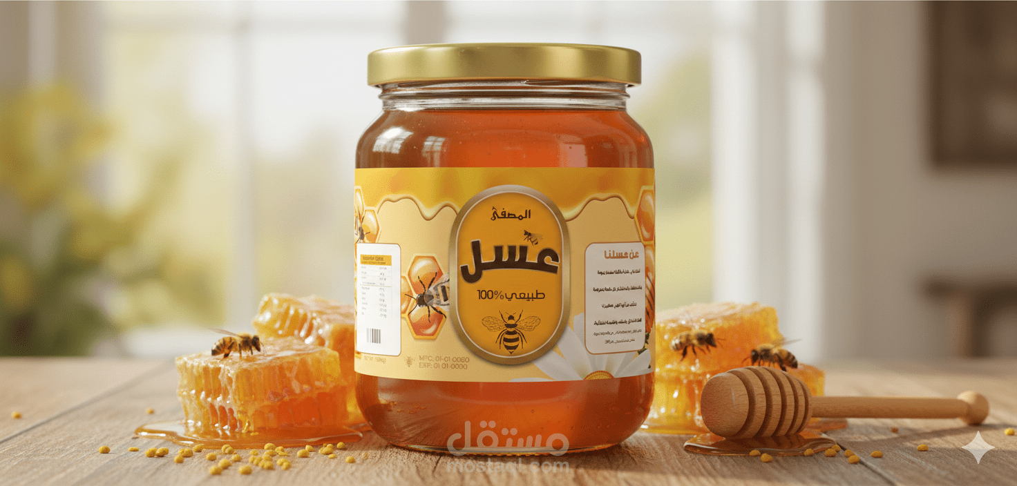 العنوان: "تصميم هوية وتغليف منتج عسل (Honey Branding & Packaging)"