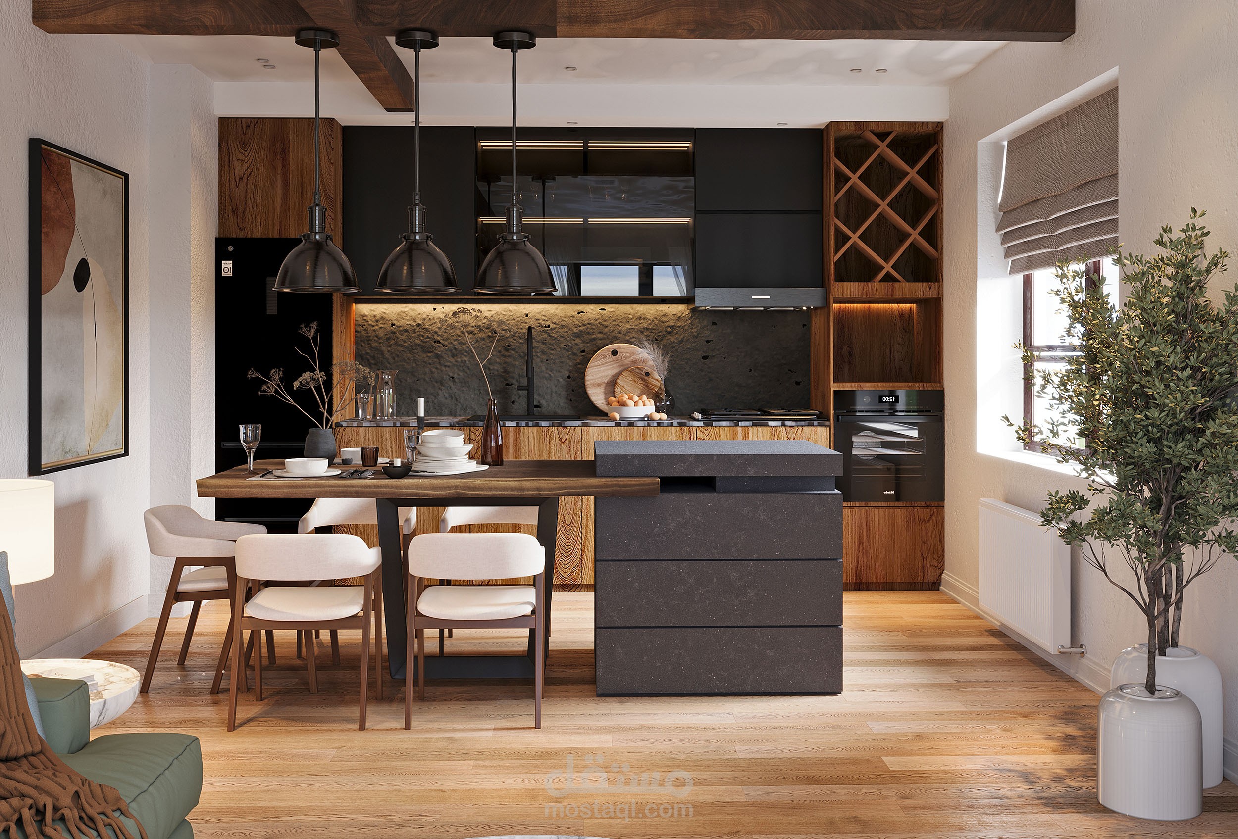 غرفة معيشة مع سفرة ومطبخ – صربيا