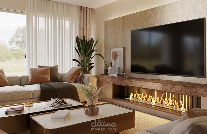 تصميم ريسبشن وسفرة ومطبخ مفتوح بالاضافة الى المدخل والسلم ( الدور الأول) بفيلا بمصر