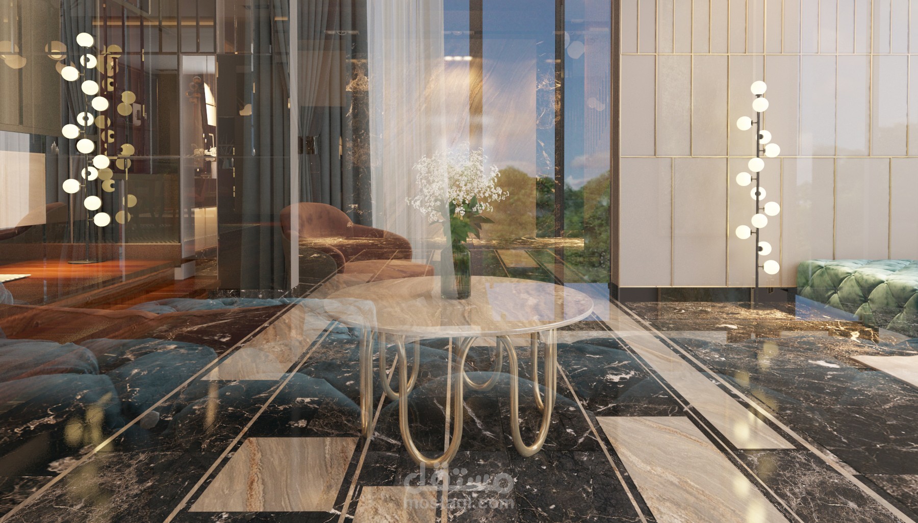 تصميم فيلا بالامارات (الدور الأول) ريسبشن وسفرة ومدخل وسلم