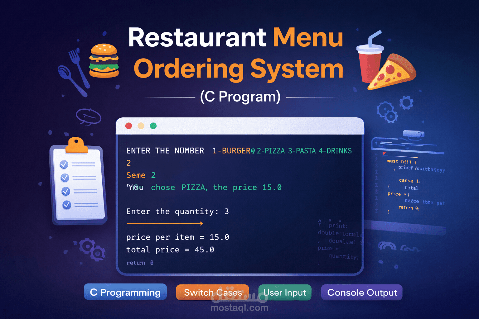 Restaurant Menu Ordering System (C Program)