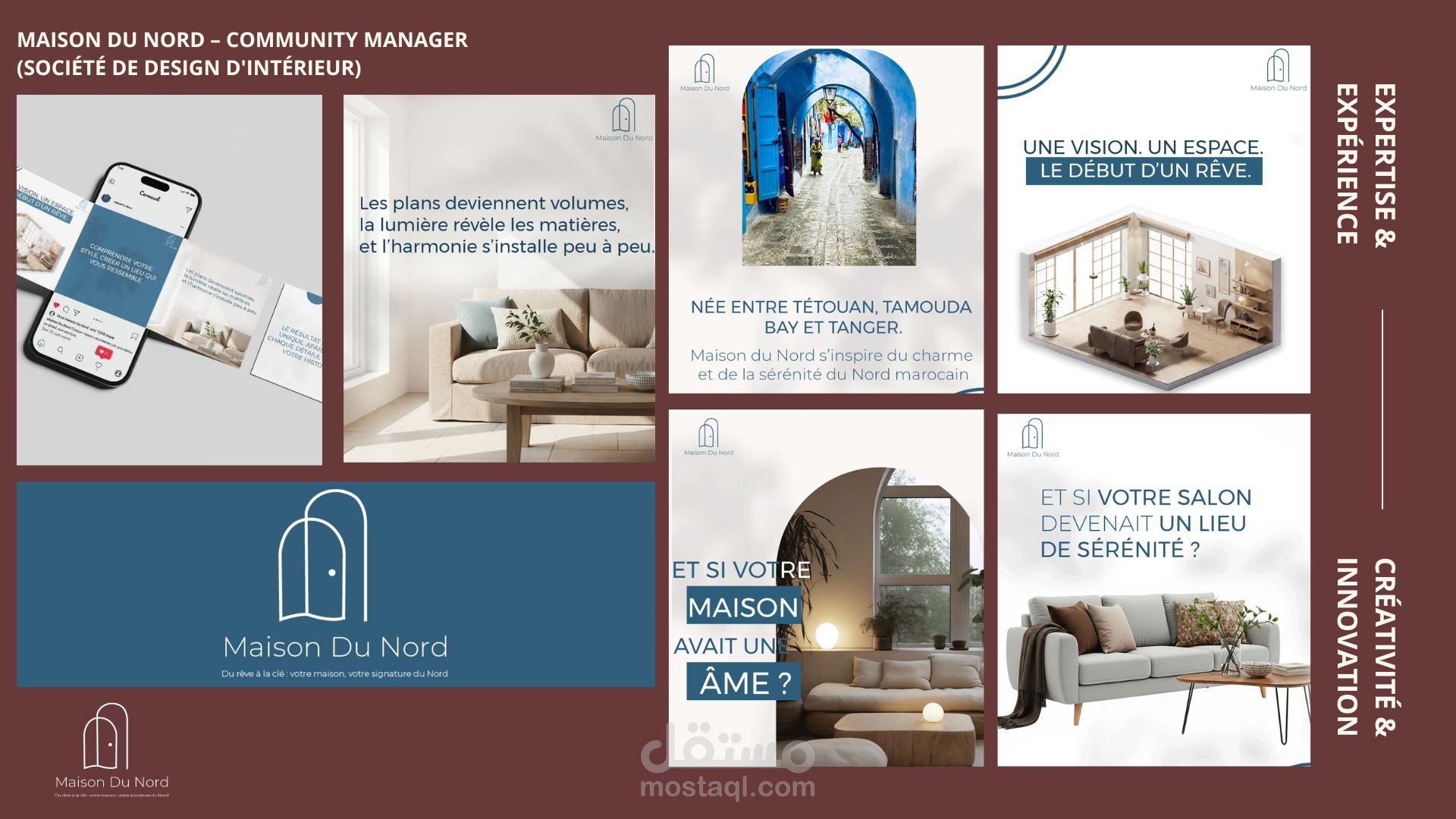 إدارة وتصميم الهوية البصرية وشبكات التواصل الاجتماعي لشركة "Maison Du Nord" للتصميم الداخلي.