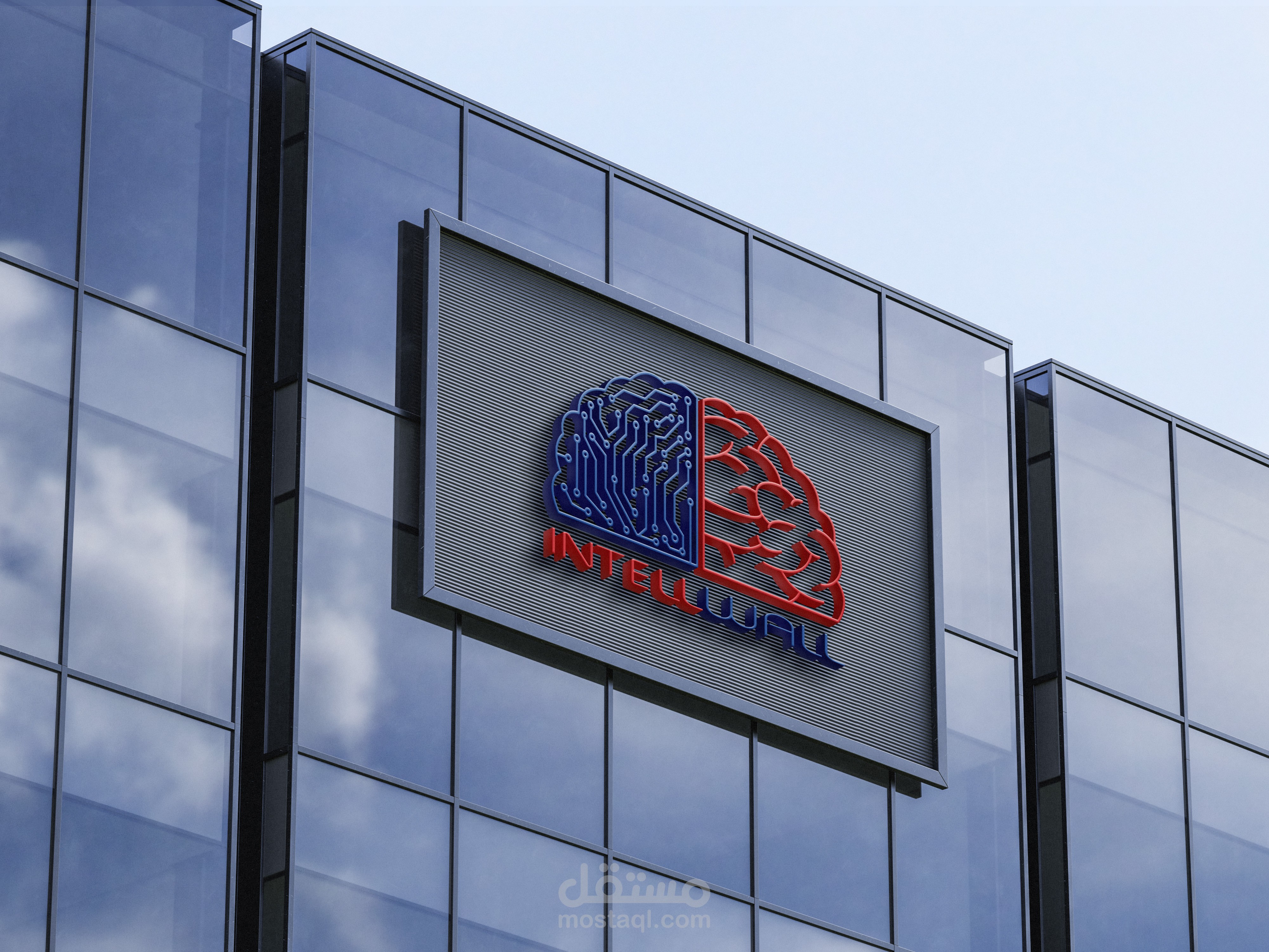 شعار INTELLWALL – هوية بصرية لمنصة ذكاء اصطناعي متقدمة في الأمن السيبراني