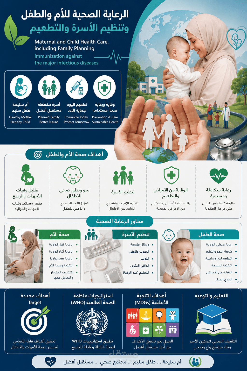 الرعاية الصحية للأم والطفل وتنظيم الأسرة والتطعيم ضد الأمراض المعدية