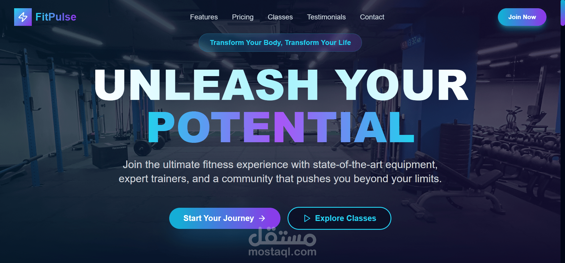 تصميم وتطوير صفحة هبوط حديثة لصالة رياضة GYM