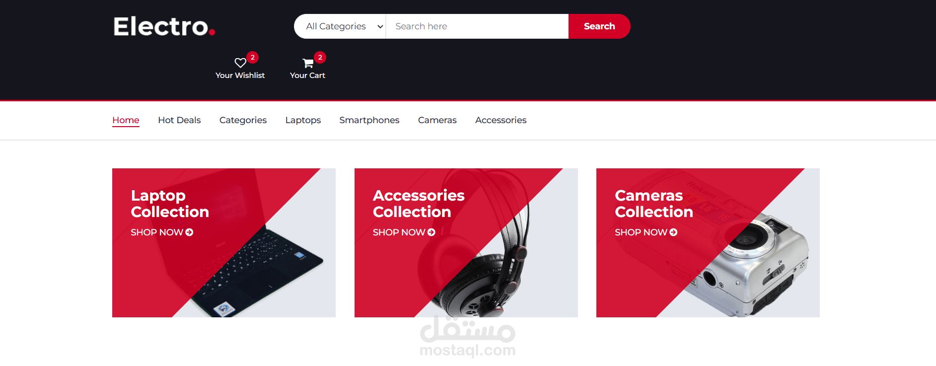 تصميم وتطوير متجر إلكتروني متكامل (Electro Shop) لبيع الإلكترونيات والأجهزة التقنيه