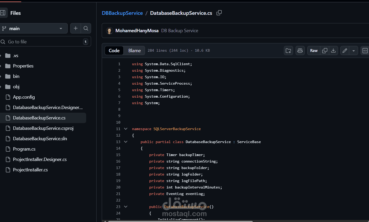 Automated Database Backup Windows Service  Project Type