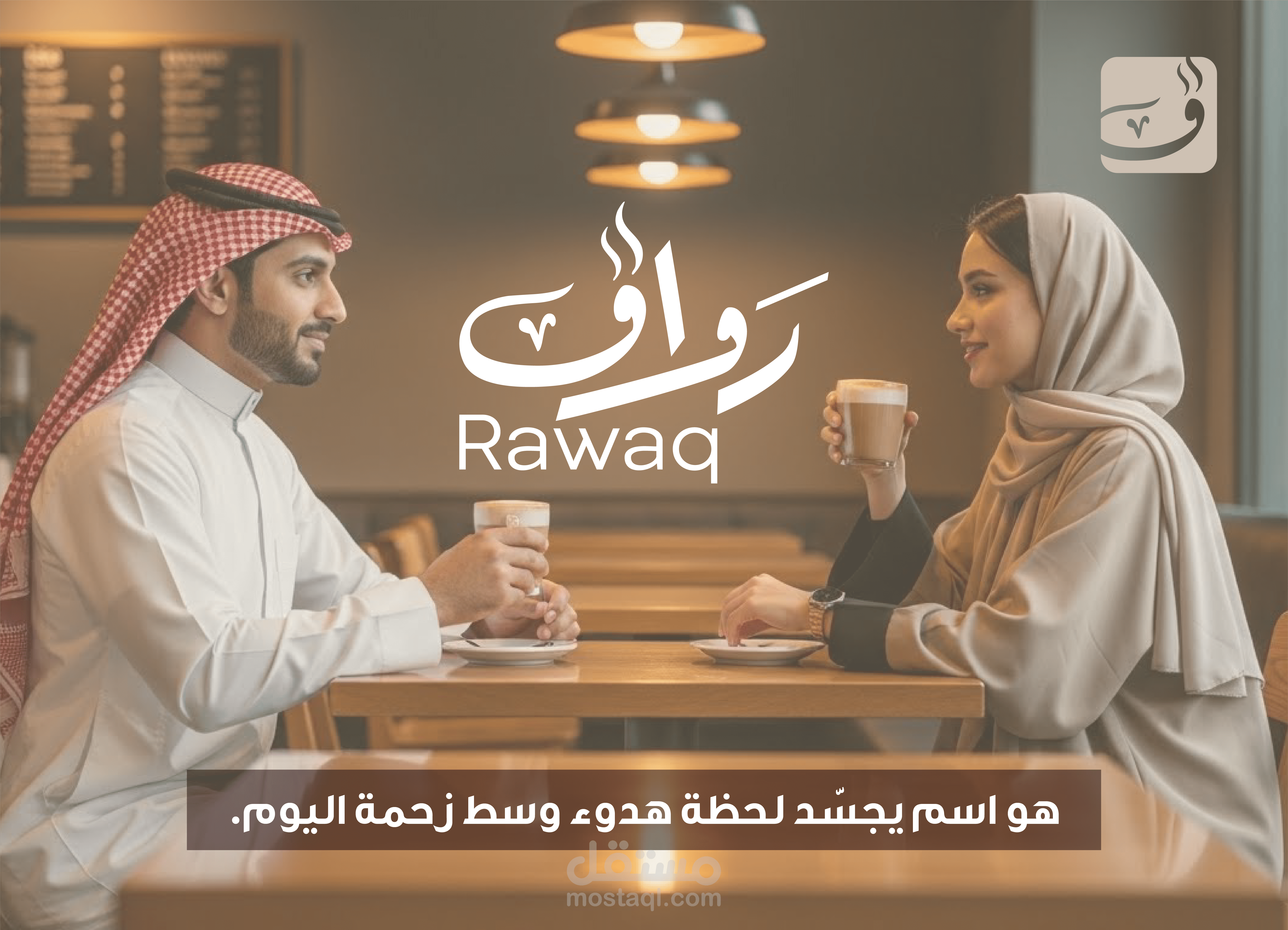 تصميم هوية بصرية وإعلان لكافيه “رواق”
