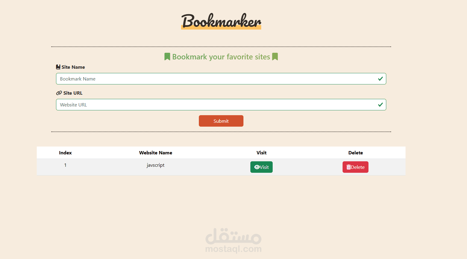 Bookmarker  Application (JavaScript)