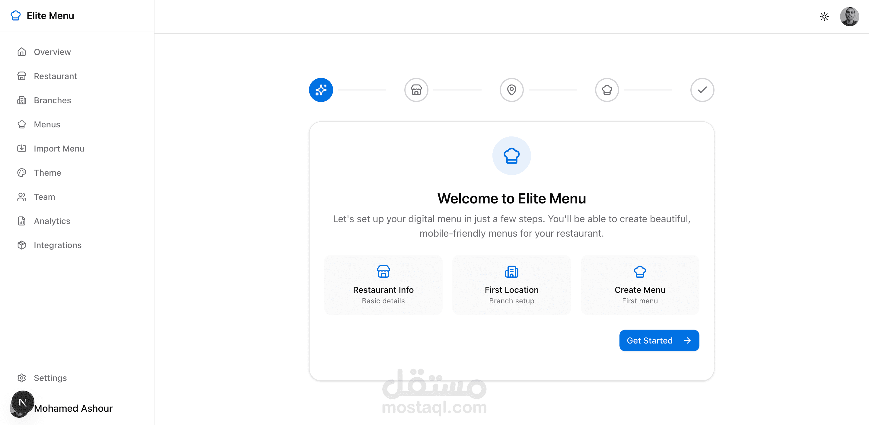 لوحة تحكم لادارة المطاعم