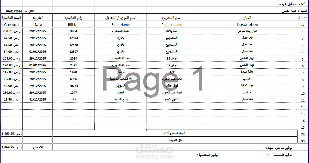 كشف تسوية العهدة