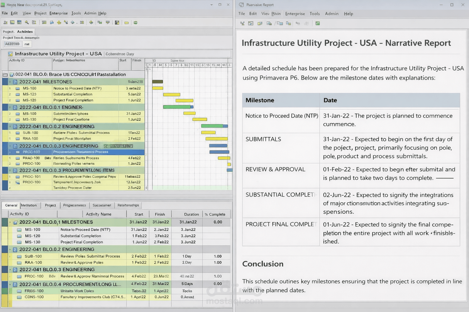 إعداد جدول زمني وNarrative Report لمشروع بنية تحتية باستخدام Primavera P6 – الولايات المتحدة