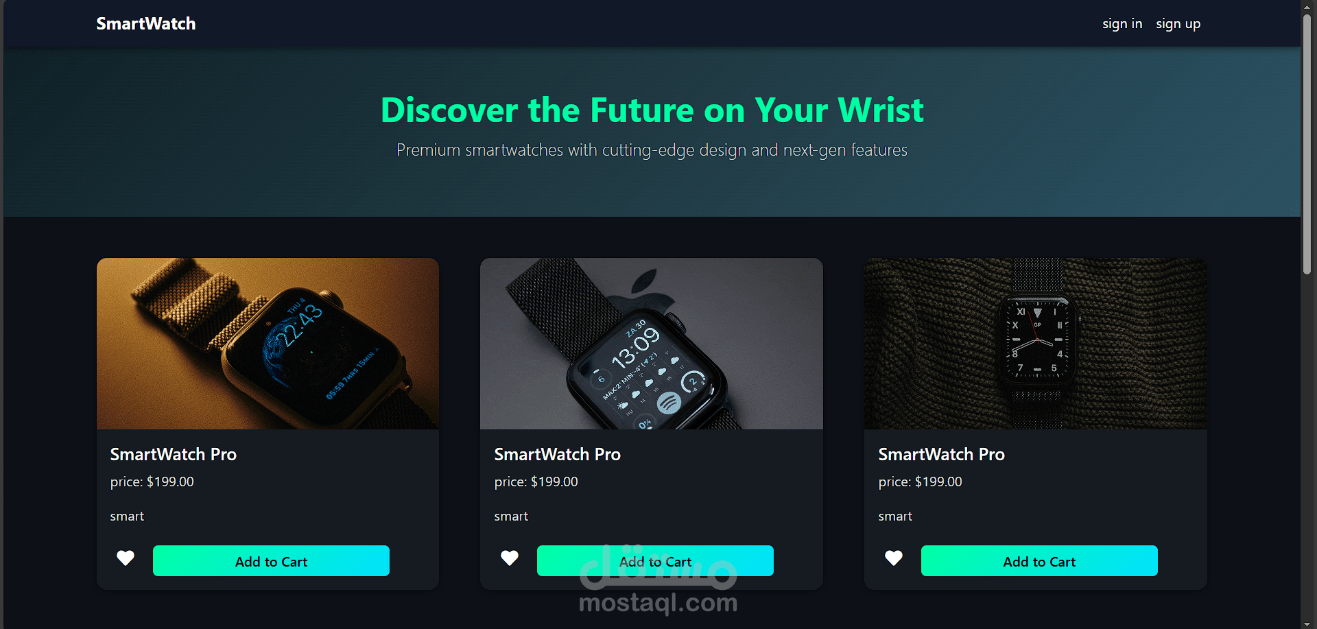 تصميم وتطوير موقع بيع ساعات ذكية تفاعلي