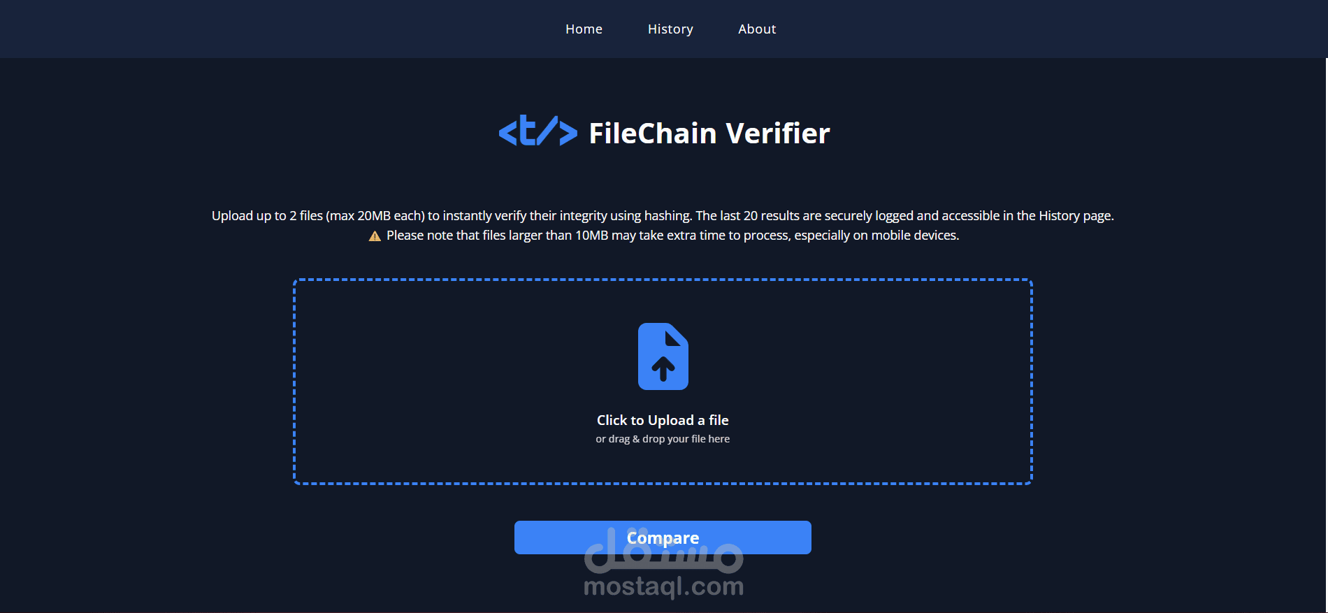 FileChain Verifier  نظام تحقق من سلامة الملفات باستخدام Blockchain / hash Function