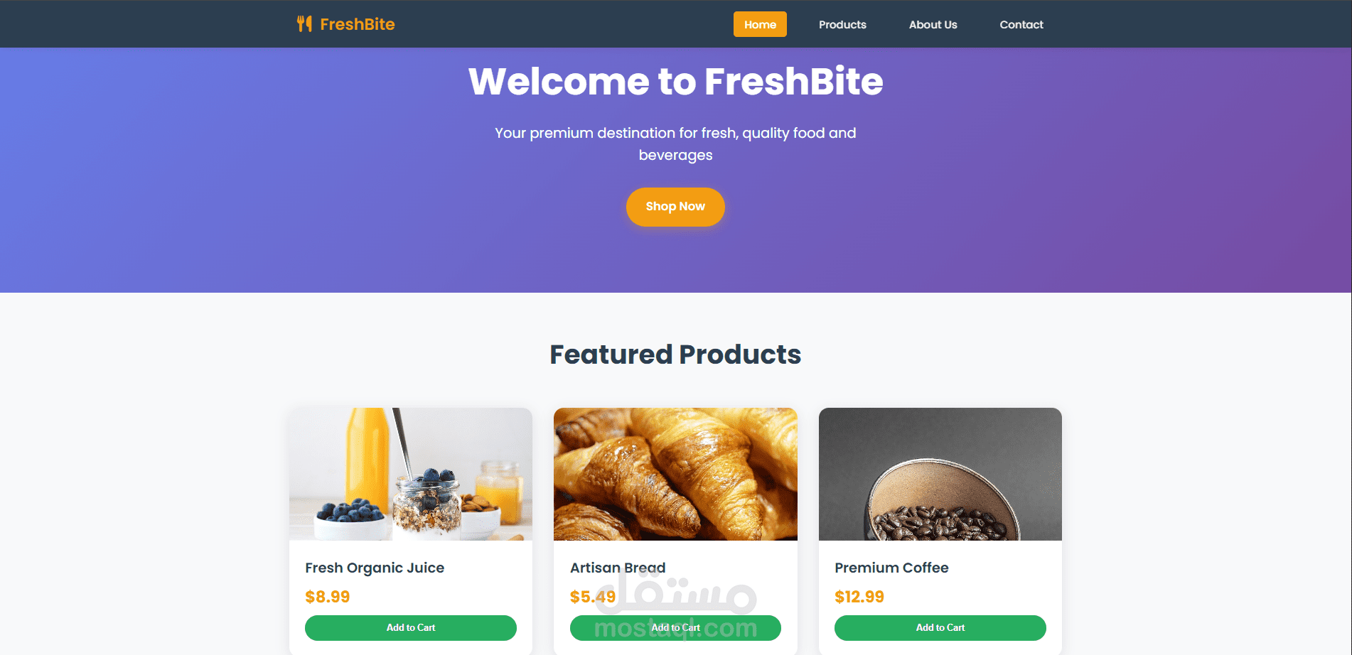 تطوير متجر إلكتروني للأغذية والمشروبات (FreshBite)