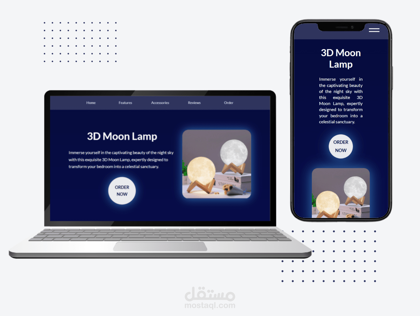 Responsive 3D Moon Lamp Landing Page
