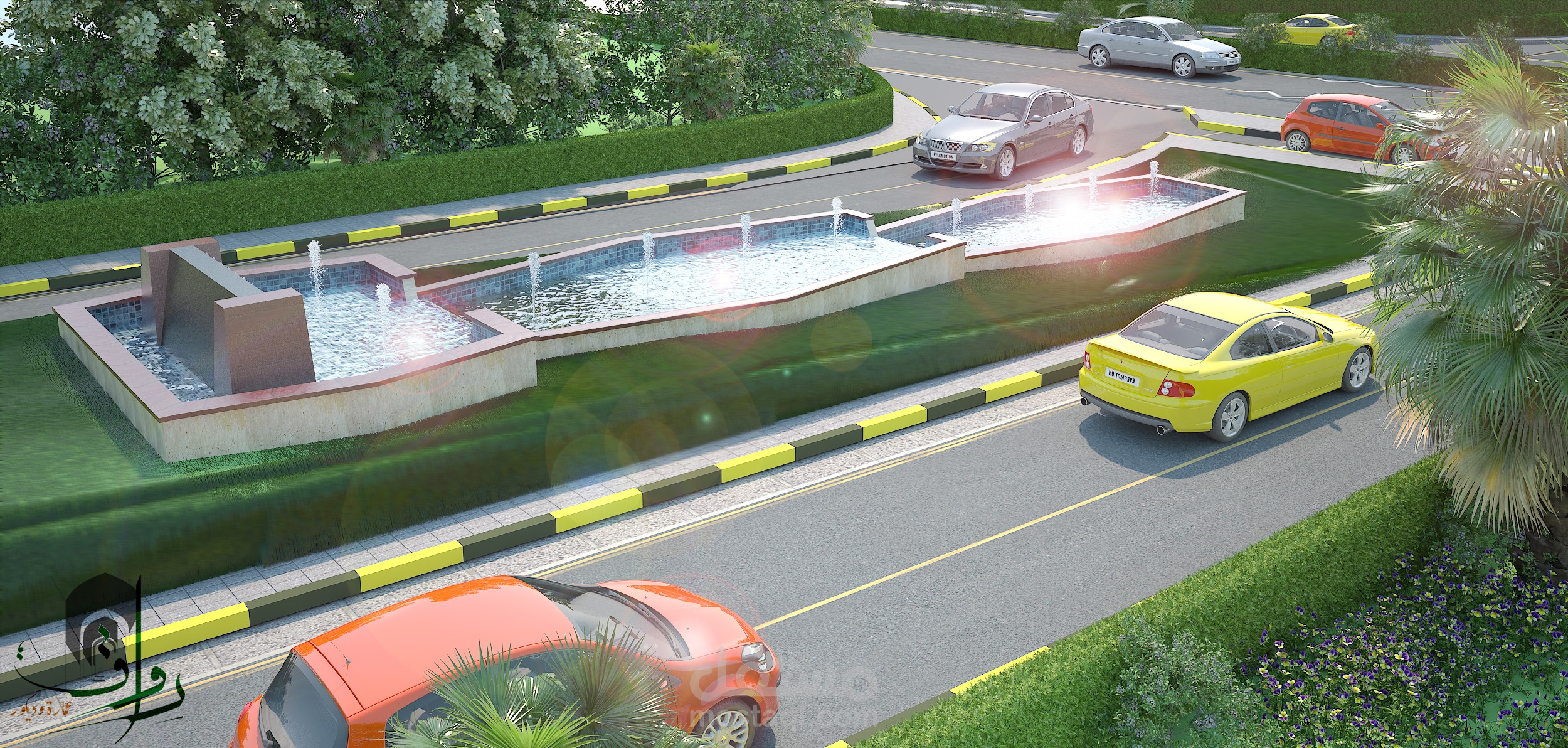 تصميم ميدان شلالات المياه بمدينة رأس البر - مصر