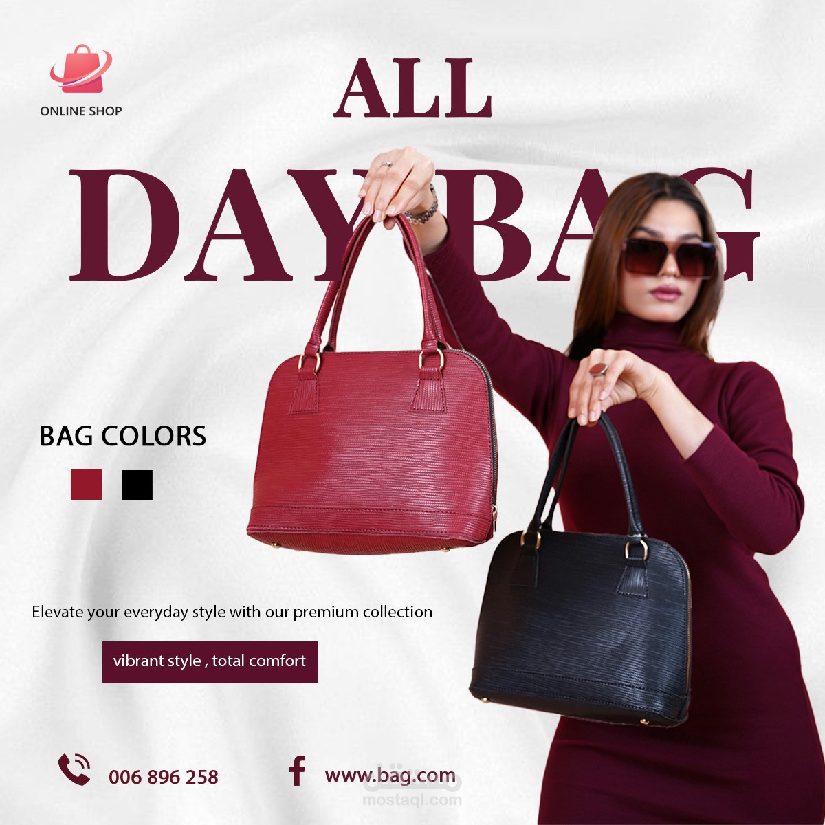 تصميم إعلان سوشيال ميديا لمنتج حقيبة يد عصرية