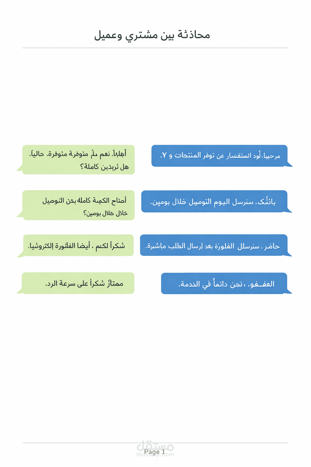 نموذج رد على استفسار عملاء