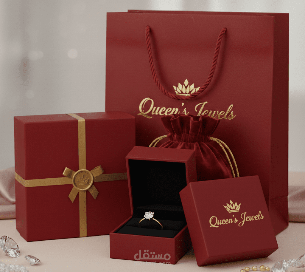 تصميم هوية بصرية متكاملة لبراند مجوهرات "Queen's Jewels"