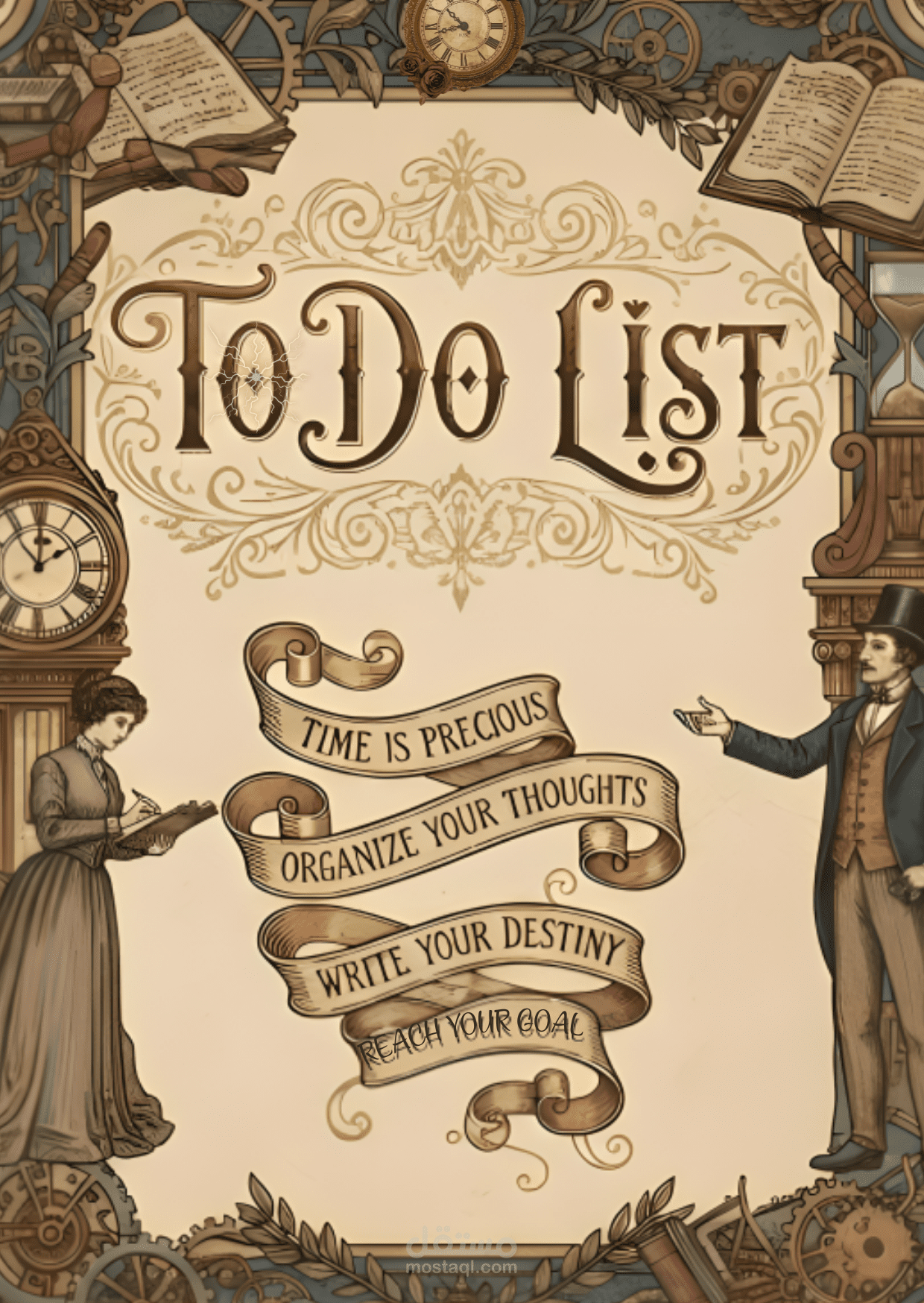 تصميم منظم يومي (Planner) ومفكرة إنجاز بطابع فيكتوري عتيق واحترافي