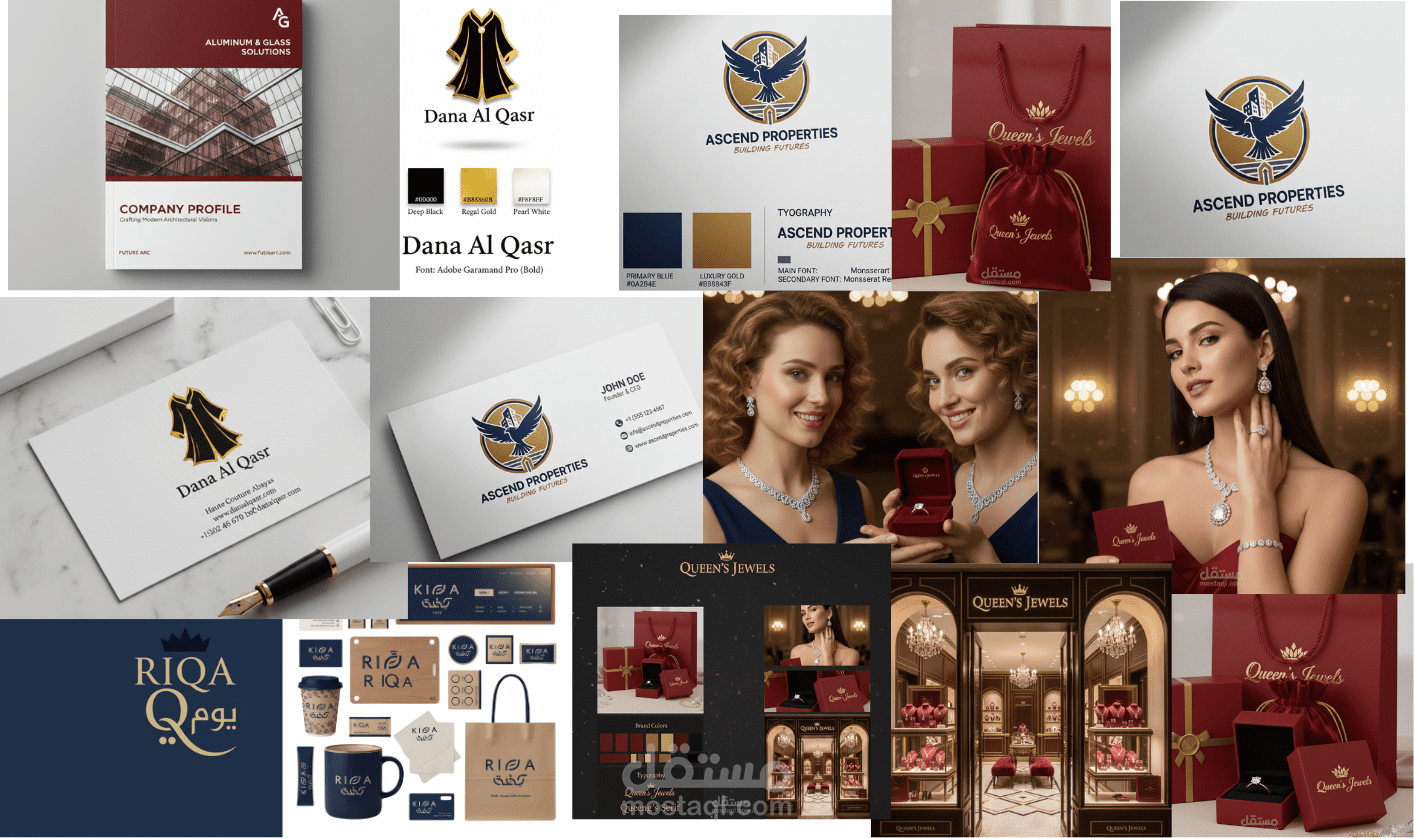 معرض أعمال تصميم الهويات البصرية المتكاملة والشعارات الاحترافية