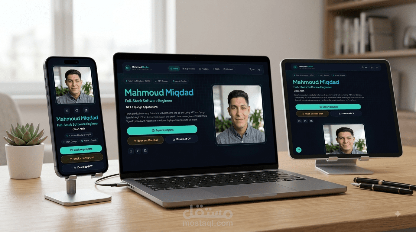 تطوير موقع شخصي احترافي وثنائي اللغة (عربي/إنجليزي) متجاوب بـ React و Tailwind