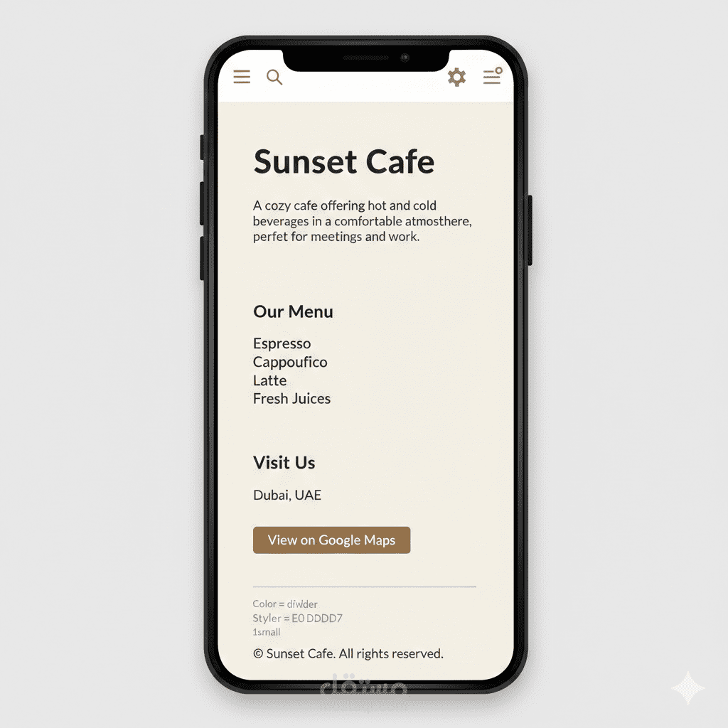 تصميم موقع تعريفي بسيط لكافيه وربطه مع Google Maps