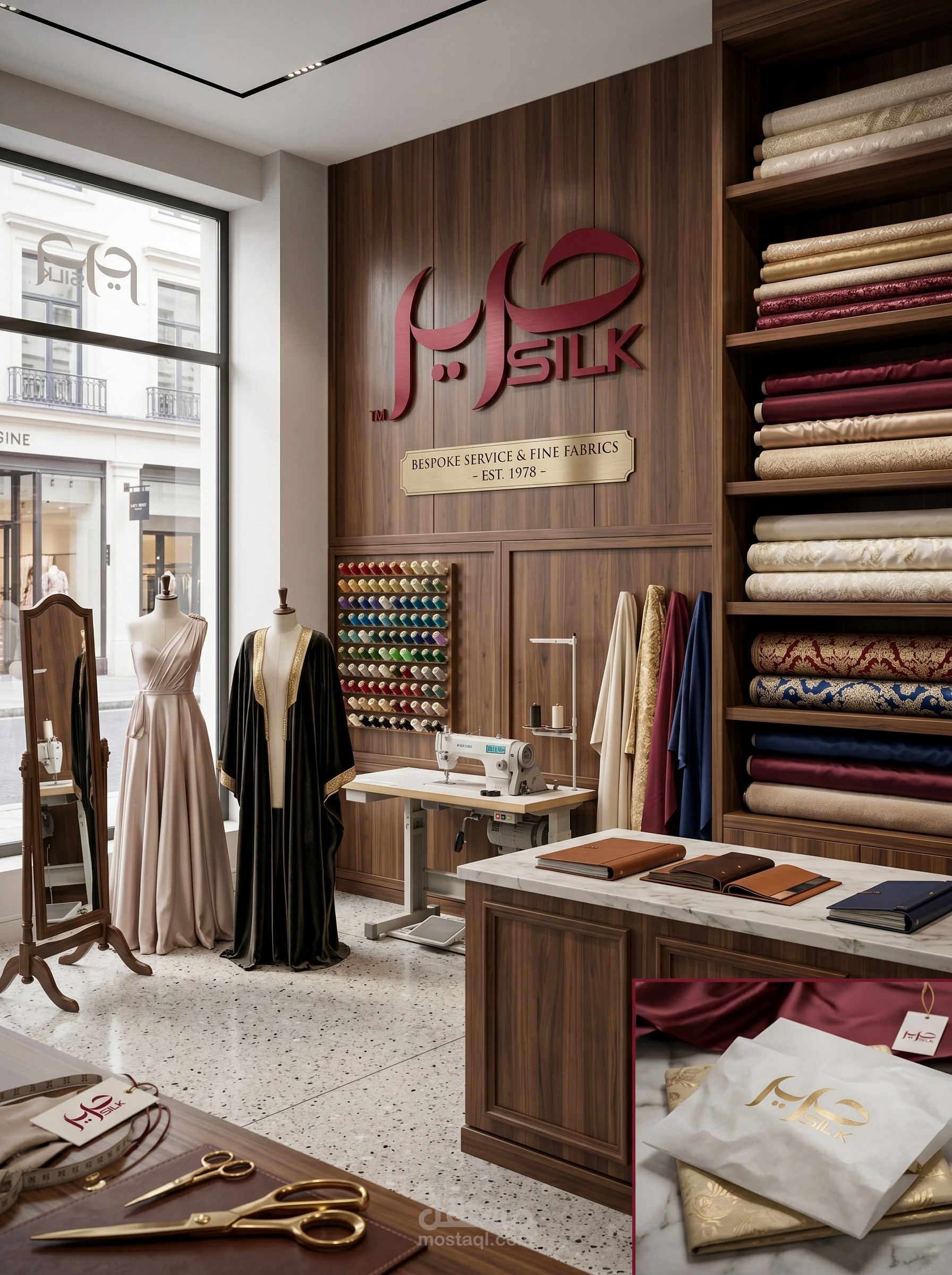 شعار لمحلات حرير للاقمشة والتفصيل النسائي