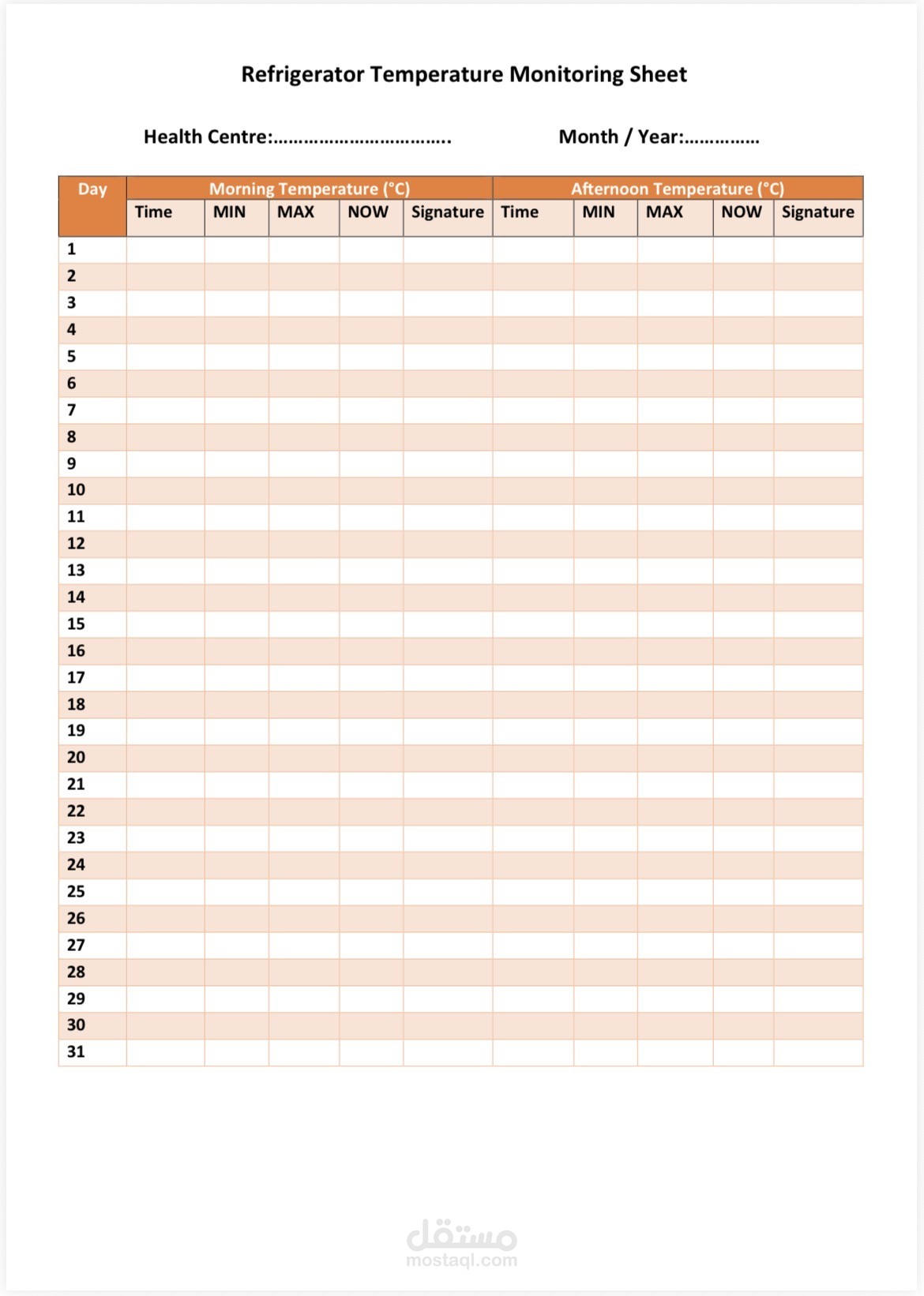 Refrigerator Temperature Monitoring Excel Sheet