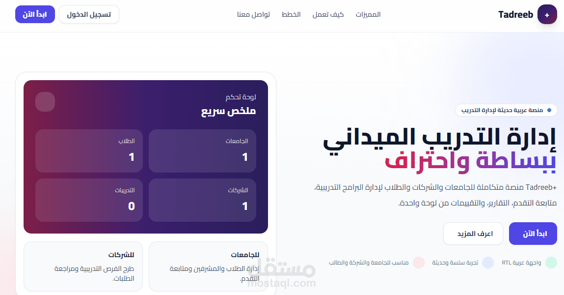 بناء منصة +Tadreeb لإدارة التدريب الميداني عبر الانترنت
