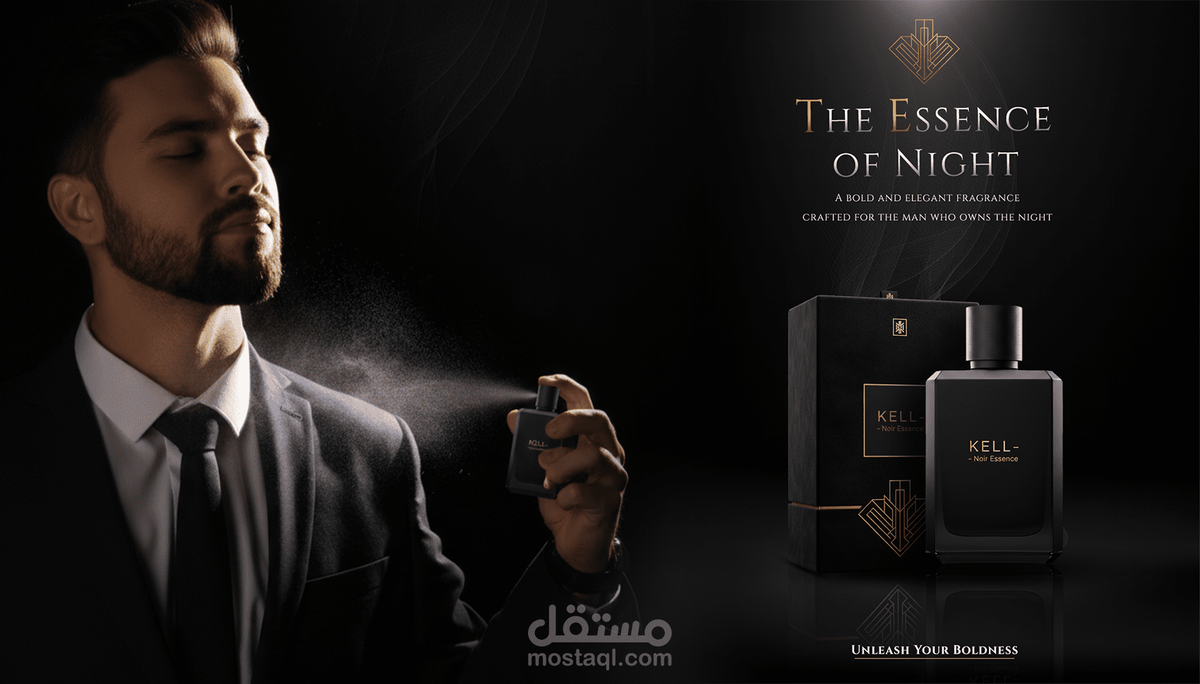تصميم إعلان رقمي فاخر لعطر رجالي