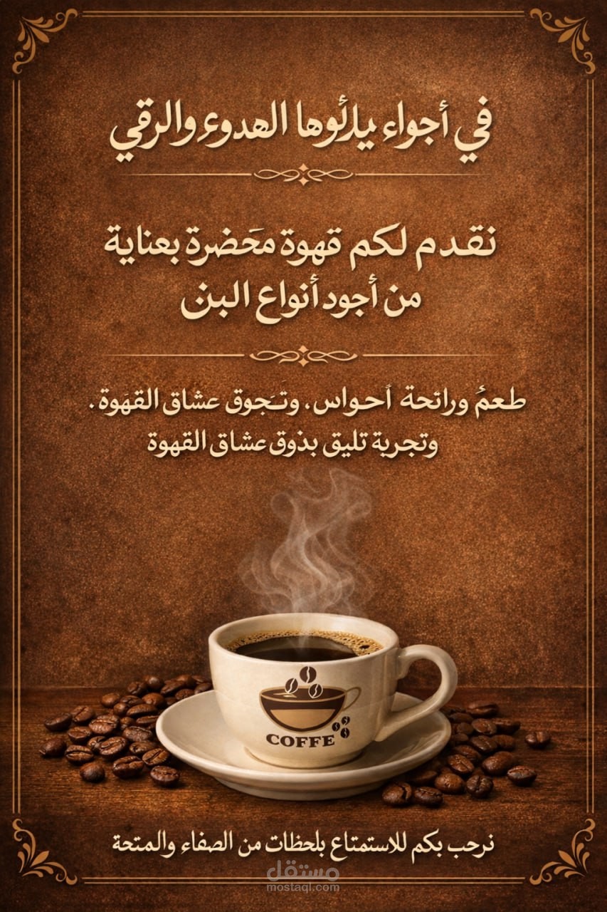 تُظهر الصورة الهوية البصرية الأساسية والشعار (Logo) للمشروع، وهي مصممة بأسلوب يجمع بين الدفء والكلاسيكية.